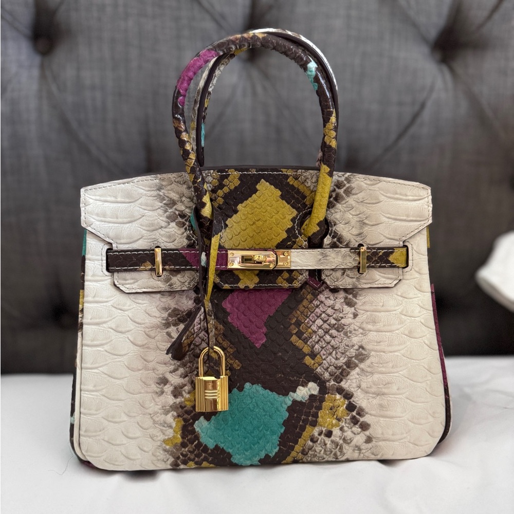 Tiffany and Fred Multicolor Python Leather Handbag